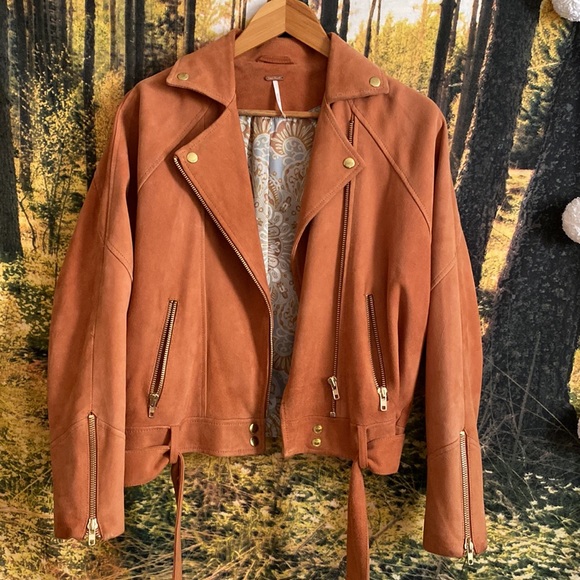 Tan Suede Moto Jacket Xs 